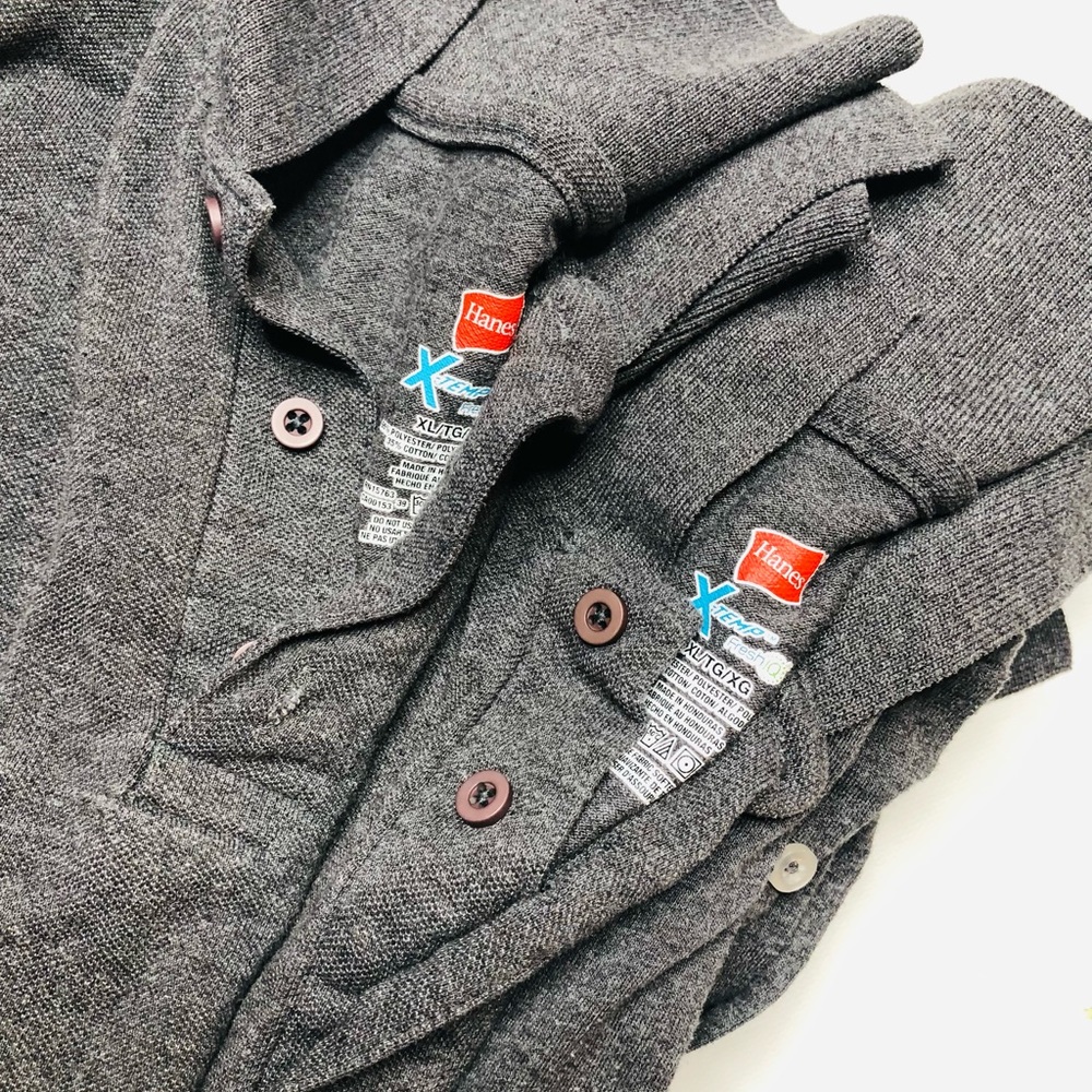 Bundle of 6 Hanes Mens Collared Grey Shirts, Office Casual, Work, XL